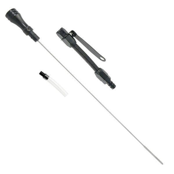 Specialty Products Company Engine Oil Dipstick - Flexible - Block Mount - Braided Stainless - Aluminum - Black