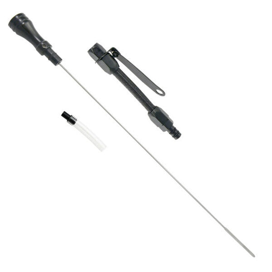Specialty Products Company Engine Oil Dipstick - Flexible - Block Mount - Braided Stainless - Aluminum - Black