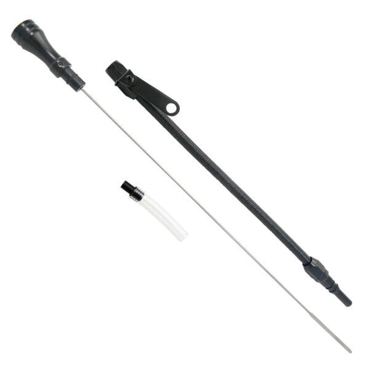 Specialty Products Company Engine Oil Dipstick - Flexible - Pan Mount - Braided Stainless - Aluminum - Black Anodized