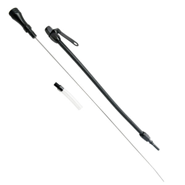 Specialty Products Company Engine Oil Dipstick - Flexible - Block Mount - Braided Stainless - Aluminum - Black