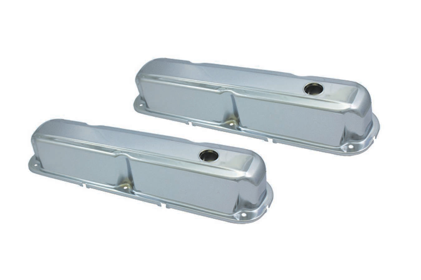 Specialty Products Company Valve Cover - Stock Height - Baffled - Breather Holes - Steel - Chrome - Small Block Mopar