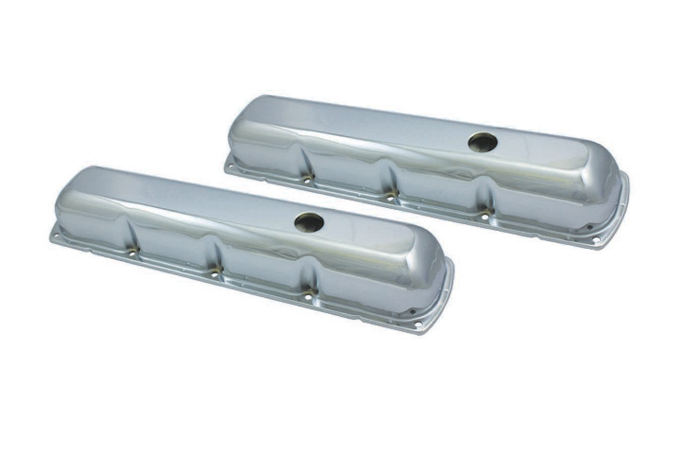 Specialty Products Company Valve Cover - Stock Height - Baffled - Breather Holes - Steel - Chrome - Oldsmobile V8 - Pair