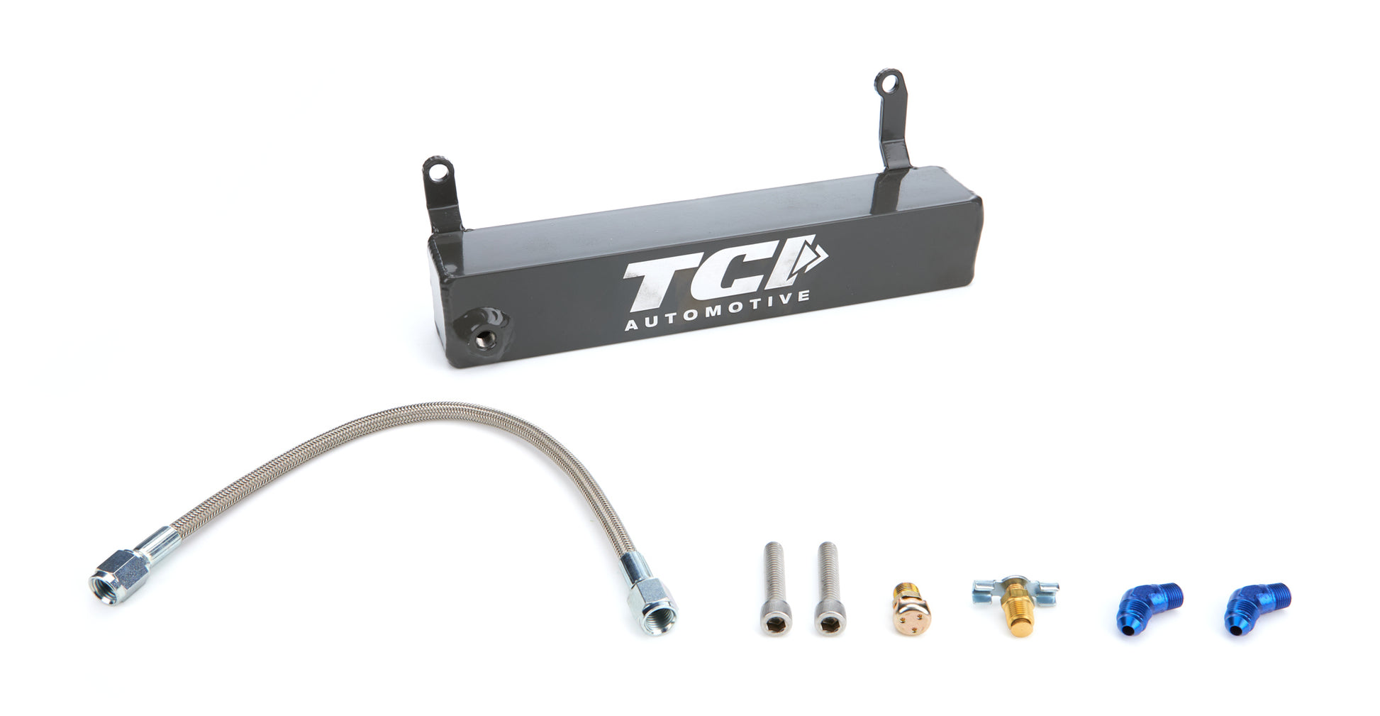 Tci Overflow Tank - Transmission Fluid - 1 qt - 12 x 2 in Rectangular - 1/8 in Female Thread Inlet - Aluminum - Gray