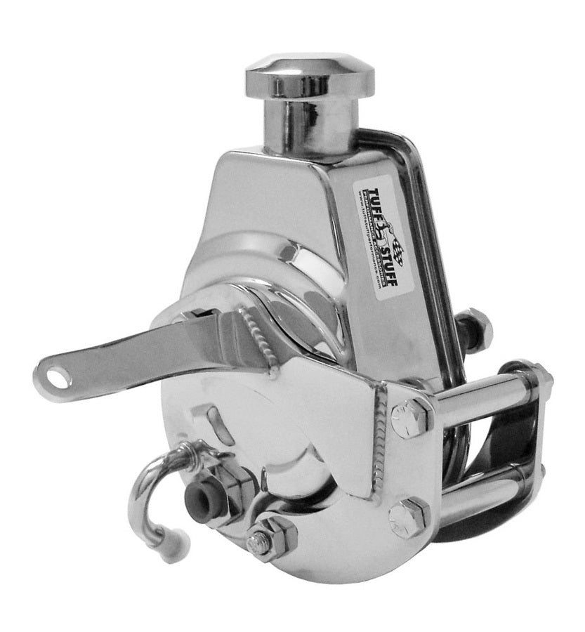 Tuff-Stuff Power Steering Pump Bracket - Driver Side - Block Mount - Steel - Chrome - Saginaw Pump - Short Water Pump