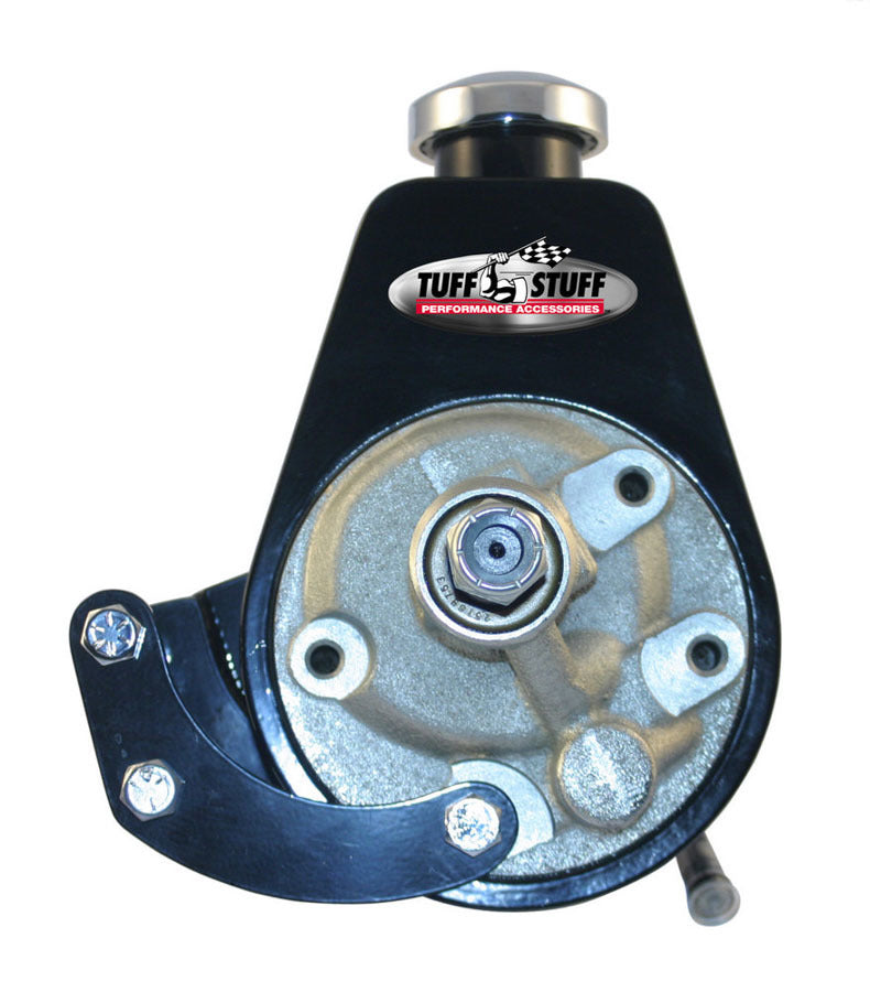 Tuff-Stuff Power Steering Pump Bracket - Driver Side - Block Mount - Steel - Black Powder Coat - Saginaw Pump - Short