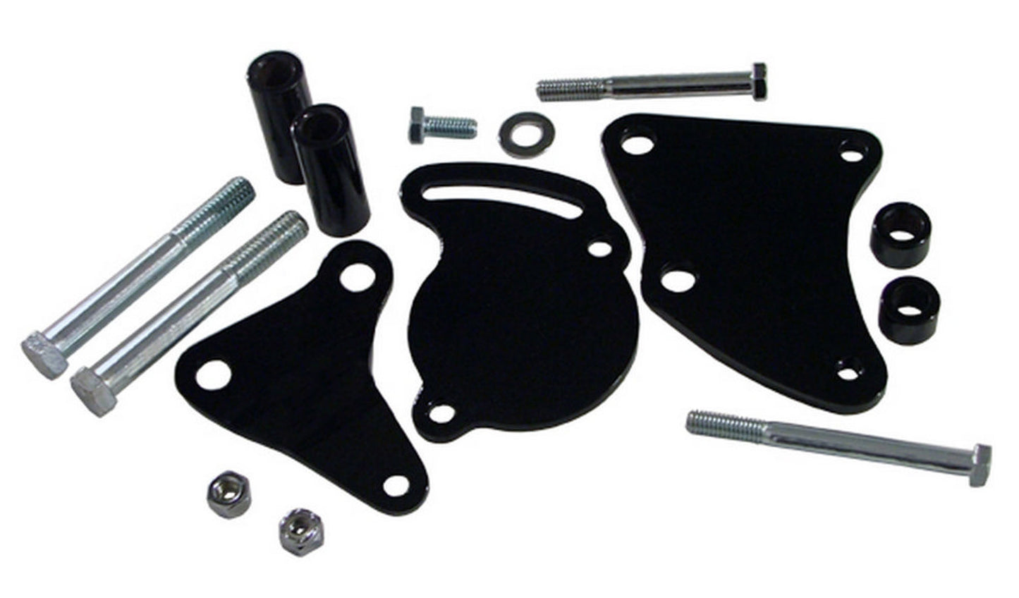 Tuff-Stuff Power Steering Pump Bracket - Driver Side - Block Mount - Steel - Black Powder Coat - Saginaw Pump - Short