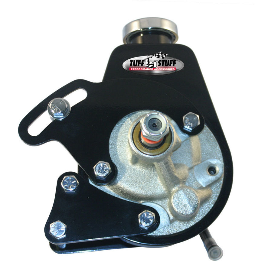 Tuff-Stuff Power Steering Pump Bracket - Driver Side - Block Mount - Steel - Black Powder Coat - Saginaw Pump - Long