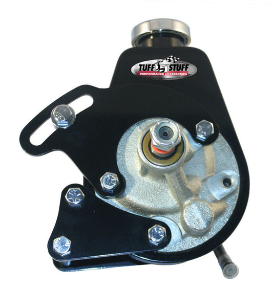 Tuff-Stuff Power Steering Pump Bracket - Driver Side - Block Mount - Steel - Black Powder Coat - Saginaw Pump - Long
