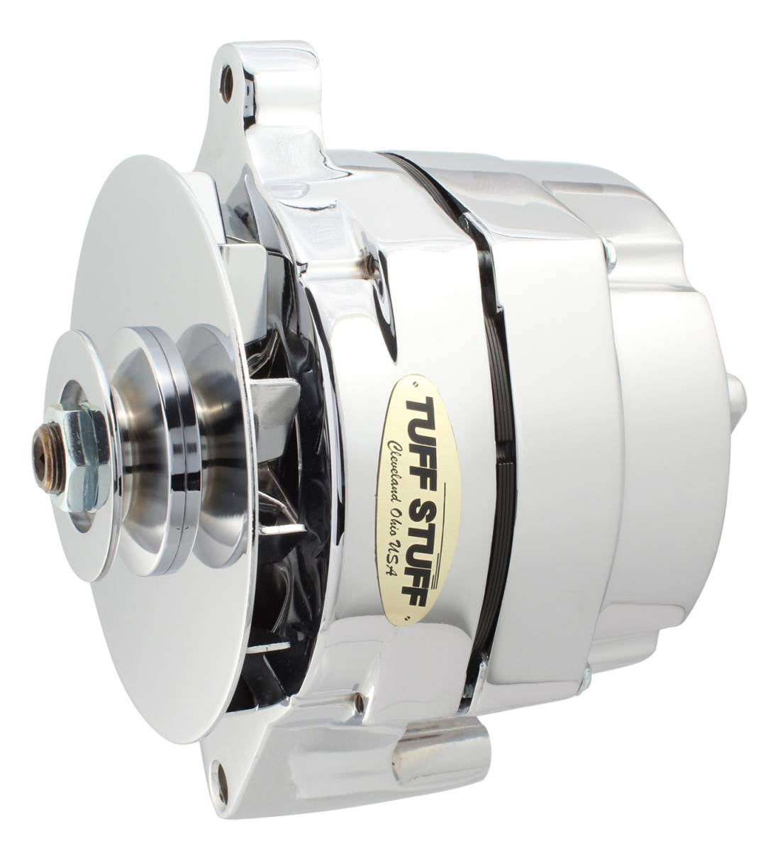 Tuff-Stuff Alternator - Hybrid - 70 amps - 12V - 1-Wire - Single V-Belt Pulley - Aluminum Case - Chrome - Ford - Each