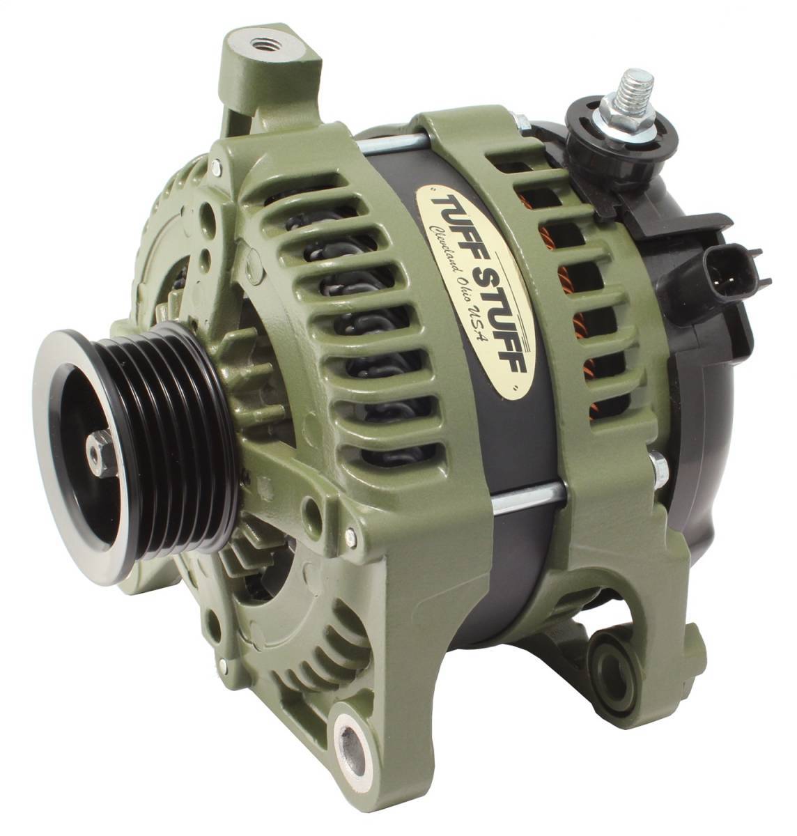 Tuff-Stuff Alternator - 175 amps - 12V - External Regulator - 6-Rib Serpentine Pulley - Aluminum Case - Army Green -
