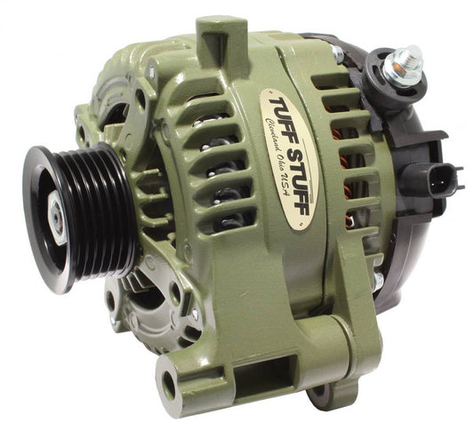 Tuff-Stuff Alternator - 175 amps - 12V - External Regulator - 6-Rib Serpentine Pulley - Aluminum Case - Army Green -