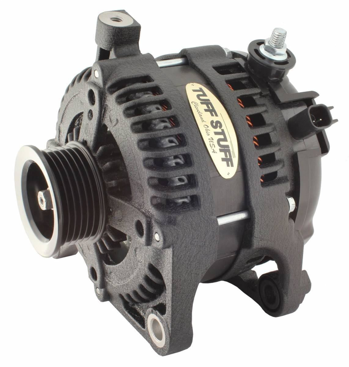 Tuff-Stuff Alternator - 250 amps - 12V - External Regulator - 6-Rib Serpentine Pulley - Aluminum Case - Black Powder