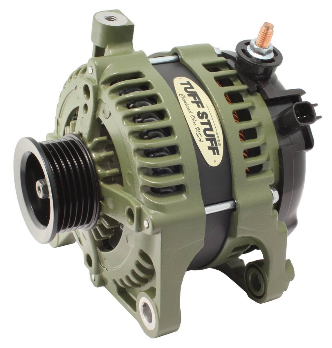 Tuff-Stuff Alternator - 250 amps - 12V - External Regulator - 6-Rib Serpentine Pulley - Aluminum Case - Army Green -