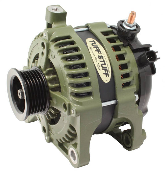 Tuff-Stuff Alternator - 250 amps - 12V - External Regulator - 6-Rib Serpentine Pulley - Aluminum Case - Army Green -