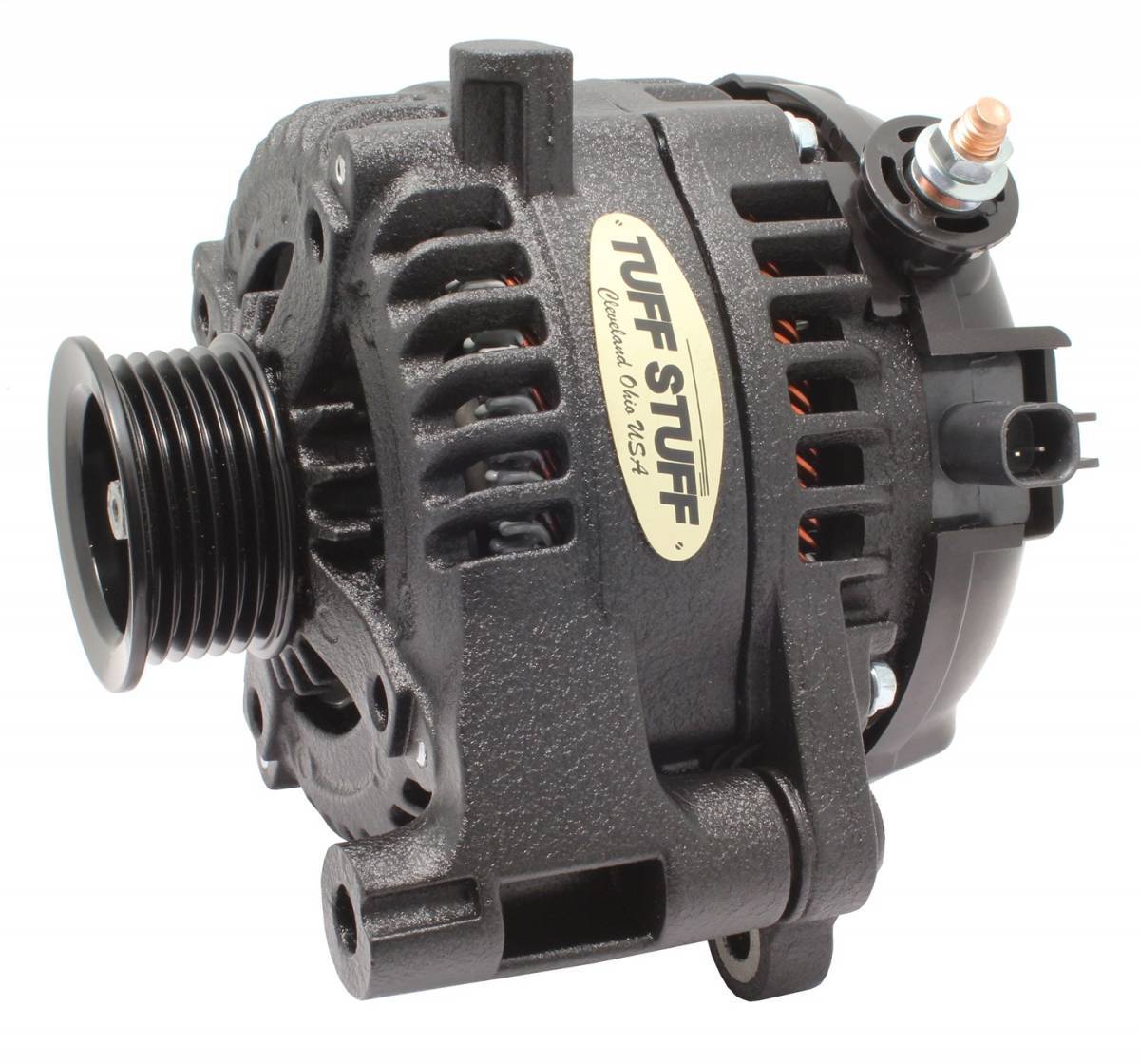 Tuff-Stuff Alternator - 250 amps - 12V - External Regulator - 6-Rib Serpentine Pulley - Aluminum Case - Black Powder