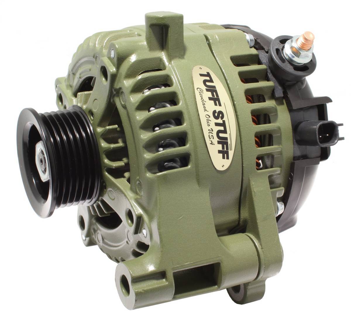 Tuff-Stuff Alternator - 250 amps - 12V - External Regulator - 6-Rib Serpentine Pulley - Aluminum Case - Army Green -