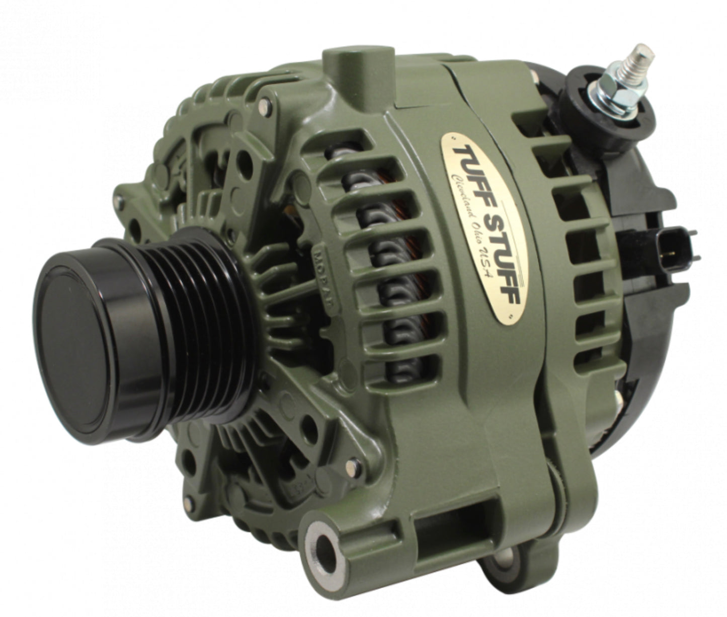 Tuff-Stuff Alternator - 240 amps - 12V - External - 6-Rib Serpentine Pulley - Aluminum Case - Army Green - Jeep