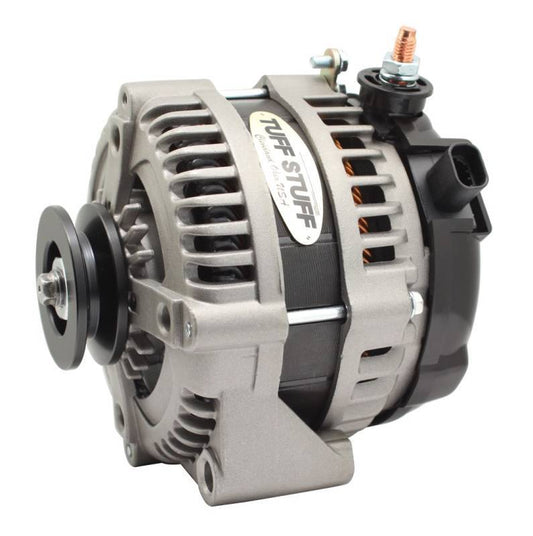 Tuff-Stuff Alternator - Factory Cast PLUS - 225 amps - 12V - 1-Wire - Single V-Belt Pulley - Aluminum Case - Natural -