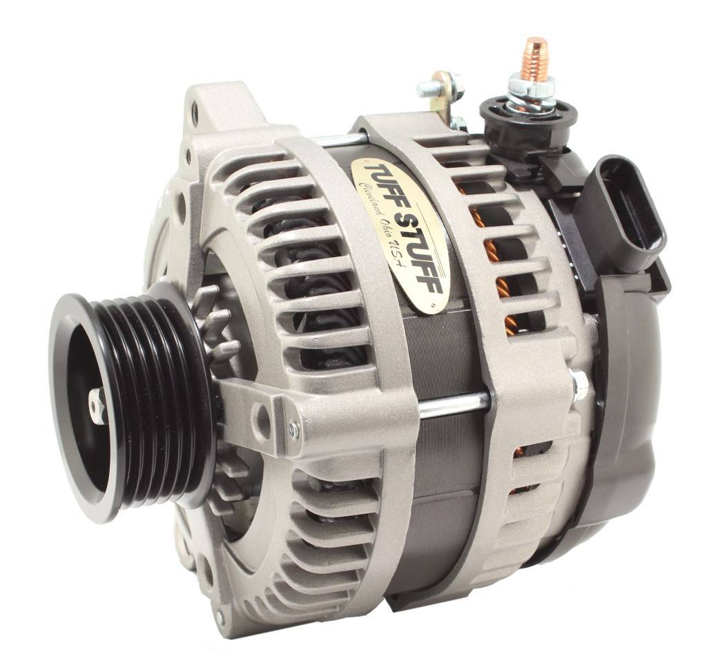 Tuff-Stuff Alternator - Factory Cast PLUS - 225 amps - 12V - OEM - 6-Rib Serpentine Pulley - Aluminum Case - Natural -