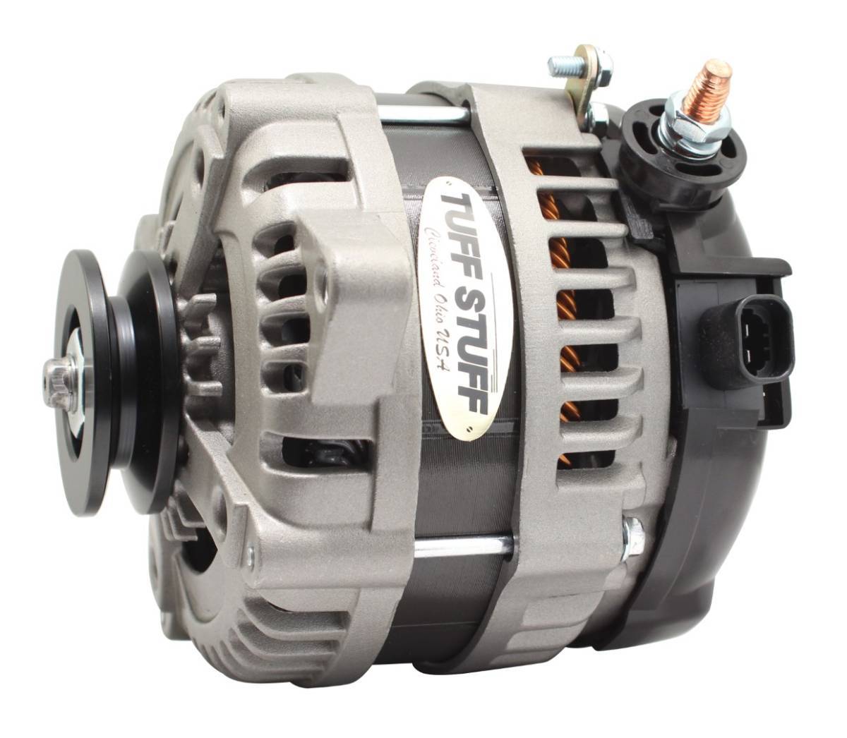 Tuff-Stuff Alternator - Factory Cast PLUS - 225 amps - 12V - 1-Wire - Single V-Belt Pulley - Aluminum Case - Natural -