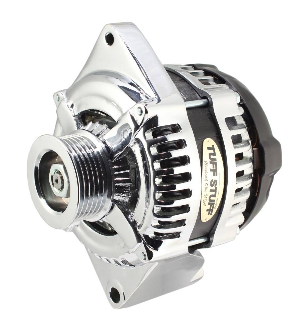 Tuff-Stuff Alternator - 225 amps - 12V - 1-Wire - 6-Rib Serpentine Pulley - Steel Case - Chrome - Ford - Each