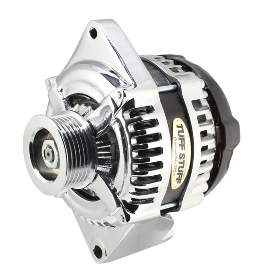 Tuff-Stuff Alternator - 225 amps - 12V - 1-Wire - 6-Rib Serpentine Pulley - Steel Case - Chrome - Ford - Each