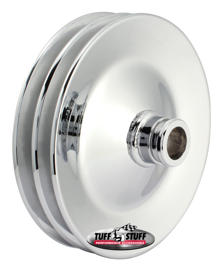 Tuff-Stuff Power Steering Pump Pulley - V-Belt - 2 Groove - Press-On - 5.8 in Diameter - Steel - Chrome - Saginaw - Each