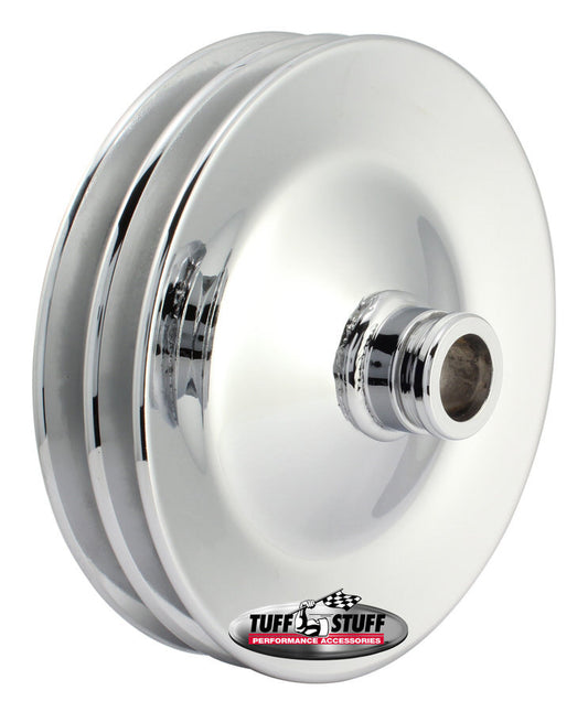 Tuff-Stuff Power Steering Pump Pulley - V-Belt - 2 Groove - Press-On - 5.8 in Diameter - Steel - Chrome - Saginaw - Each