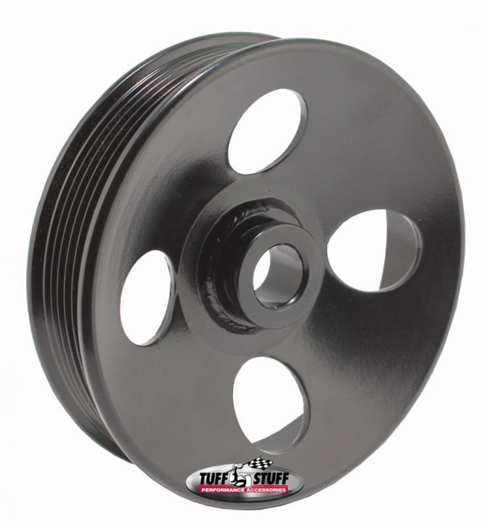 Tuff-Stuff Power Steering Pump Pulley - Serpentine - 6-Rib - Press-On - 4.98 in Diameter - Steel - Black Powder Coat -