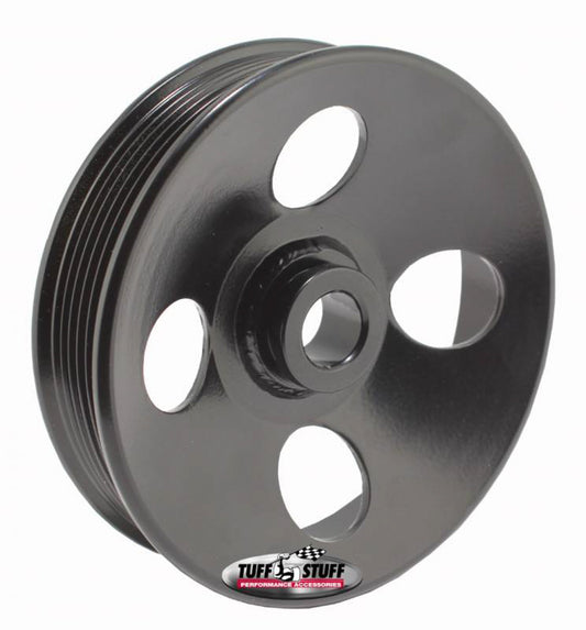 Tuff-Stuff Power Steering Pump Pulley - Serpentine - 6-Rib - Press-On - 4.98 in Diameter - Steel - Black Powder Coat -