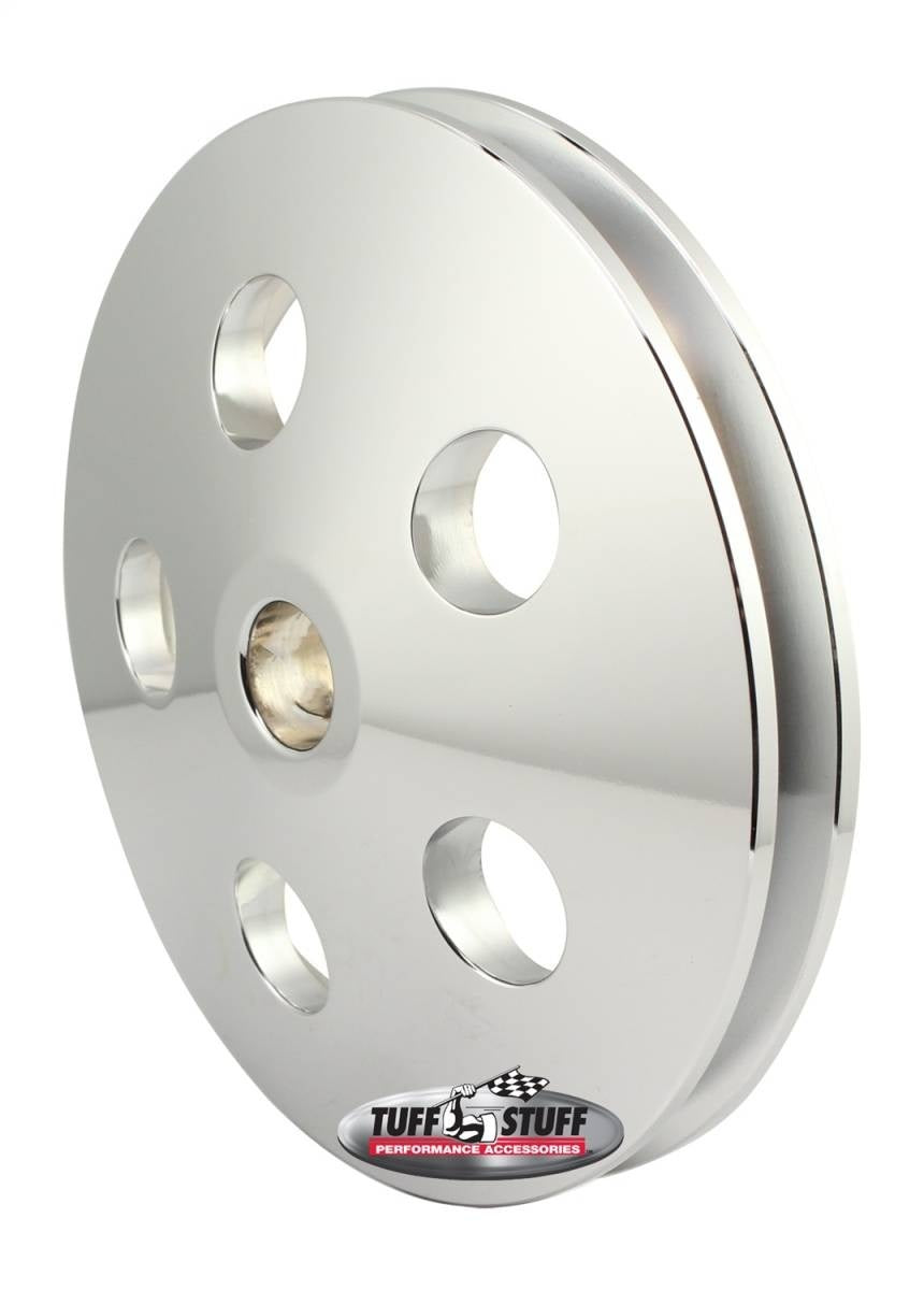 Tuff-Stuff Power Steering Pump Pulley - V-Belt - 1 Groove - Press-On - 4.563 in Diameter - Aluminum - Chrome - GM Type