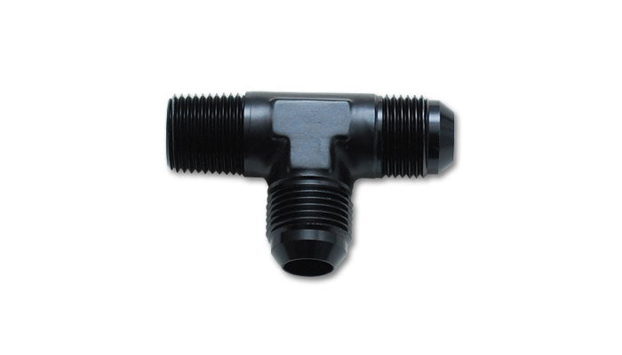 Vibrant Performance Fitting - Adapter Tee - 4 AN Male x 4 AN Male x 1/8 in NPT Male - Aluminum - Black Anodized - Each