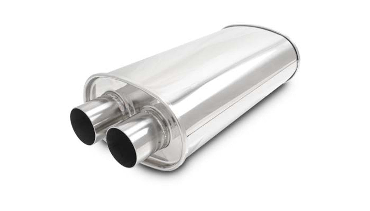 Vibrant Performance Muffler - Streetpower - Dual 2.25 in Inlets - Dual 2.25 in Outlets - 15 x 8.5 in x 5.25 in Oval
