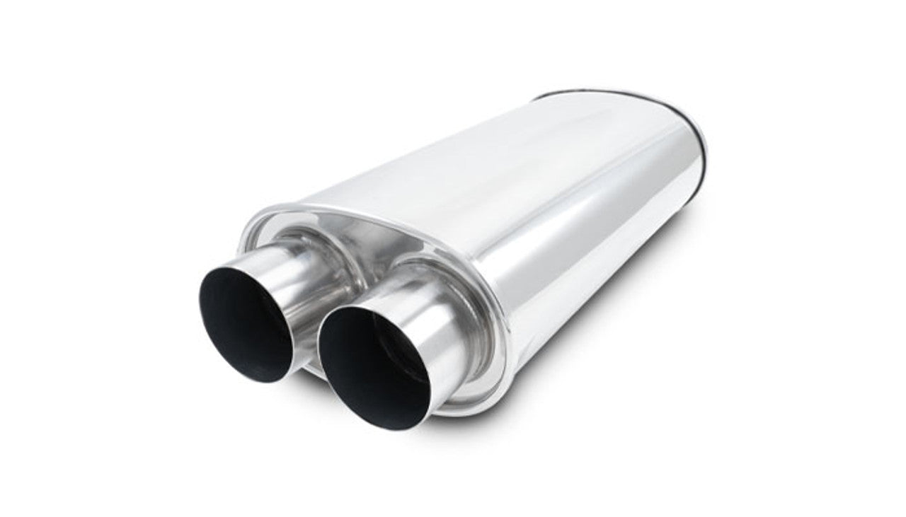 Vibrant Performance Muffler - Streetpower - Dual 2.5 in Inlets - Dual 2.5 in Outlets - 15 x 8.5 in x 5.25 in Oval Body
