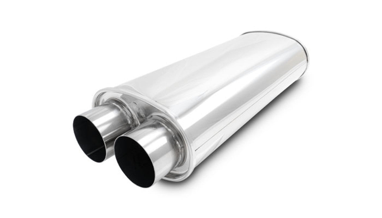 Vibrant Performance Muffler - Streetpower - Dual 3 in Inlets - Dual 3 in Outlets - 18 x 8.5 in x 5.25 in Oval Body -