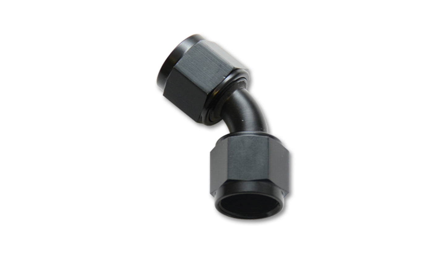 Vibrant Performance Fitting - Adapter - 45 Degree - 20 AN Female to 20 AN Female - Aluminum - Black Anodized - Each