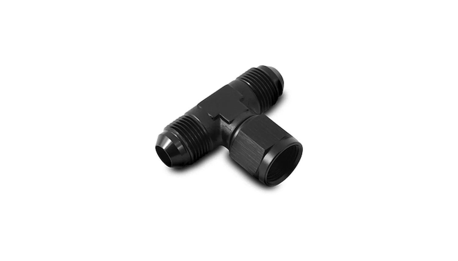 Vibrant Performance Fitting - Adapter Tee - 6 AN Male x 6 AN Male x 6 AN Female Swivel - Aluminum - Black Anodized -