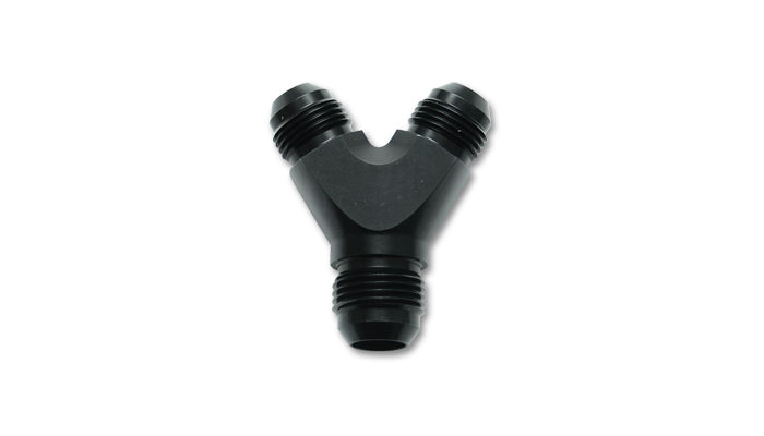 Vibrant Performance Fitting - Y Block - 16 AN Male Inlet - Dual 16 AN Male Outlets - Aluminum - Black Anodized - Each