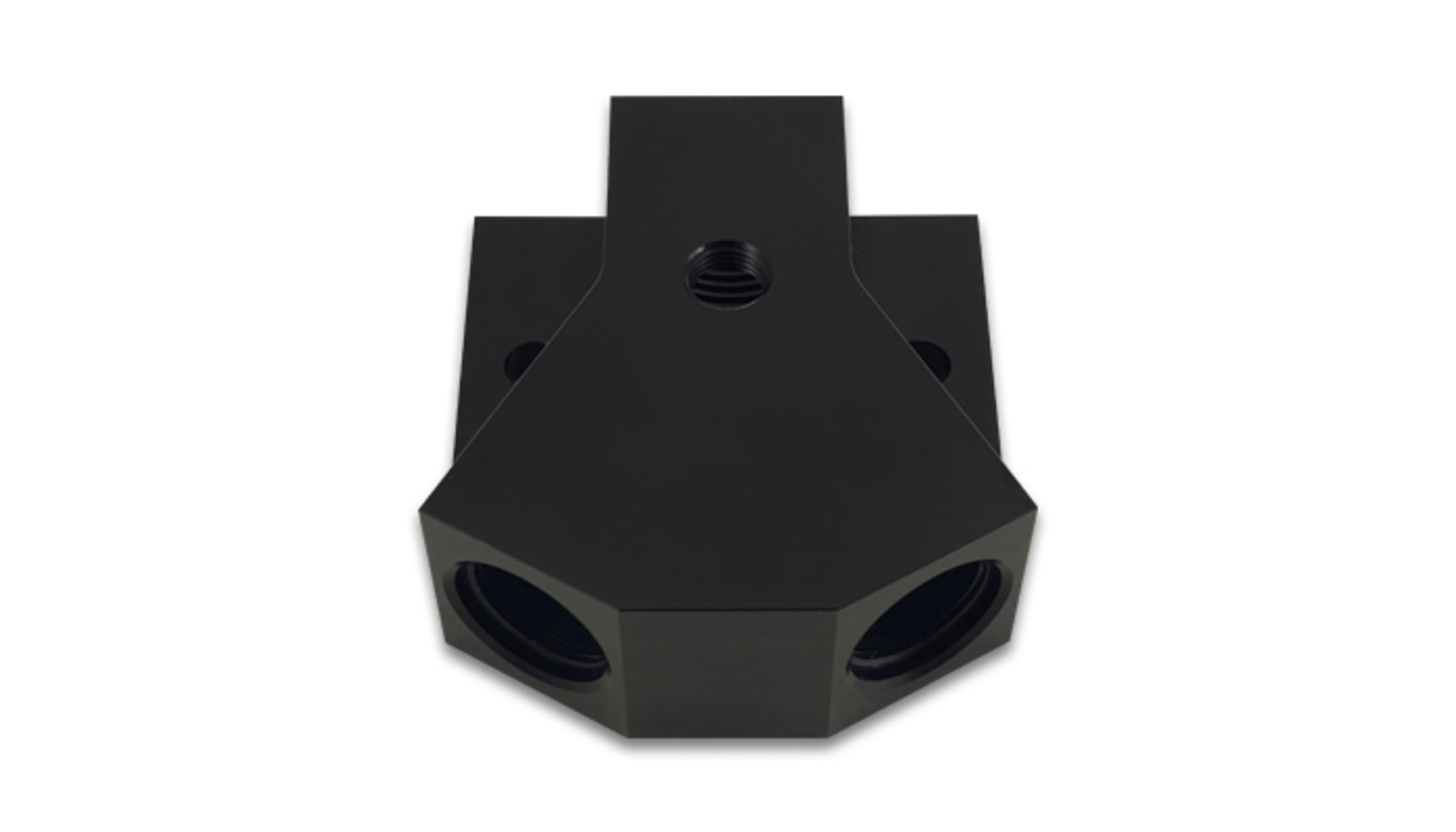 Vibrant Performance Fitting - Y Block - 8 AN Female Inlet - Dual 8 AN Female Outlets - 1/8 in NPT Female Port -