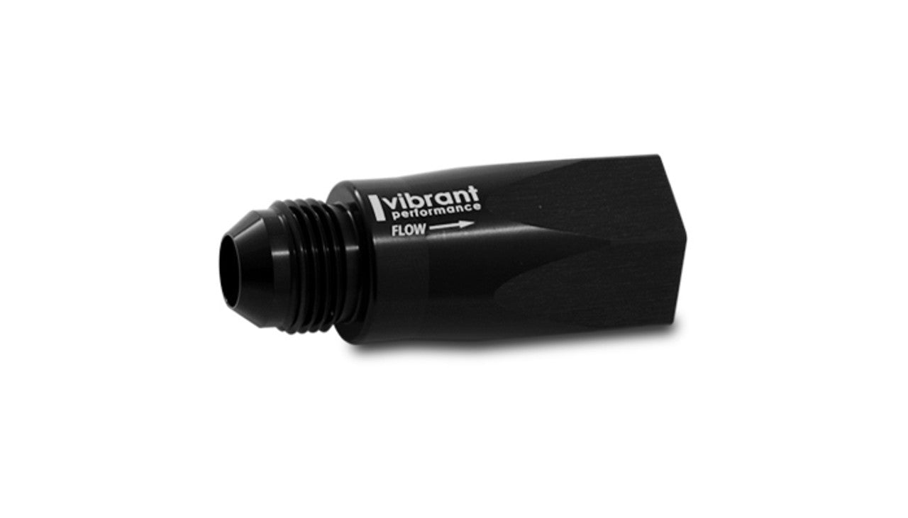 Vibrant Performance Check Valve - 10 AN Male Inlet - 10 AN Female O-Ring Outlet - Aluminum - Black Anodized - Each