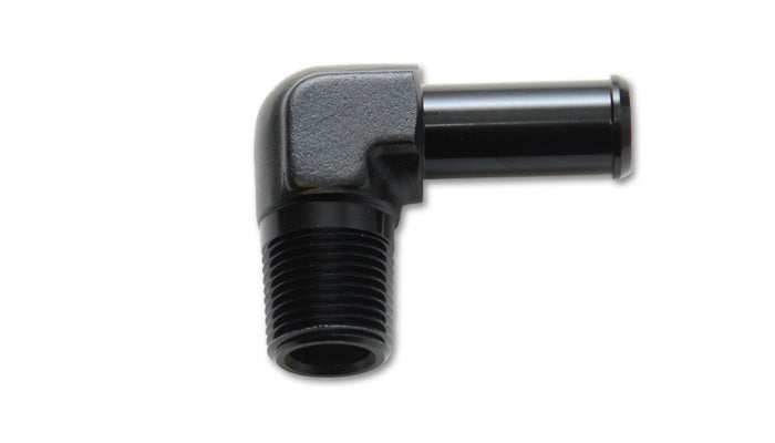 Vibrant Performance Fitting - Adapter - 90 Degree - 3/8 in NPT Male to 1/2 in Hose Barb - Aluminum - Black Anodized -