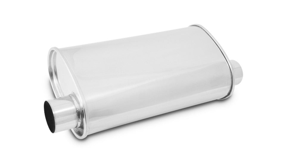 Vibrant Performance Muffler - Streetpower - 2-1/2 in Offset Inlet - 2-1/2 in Offset Outlet - 15 x 5 x 9 in Oval Body -