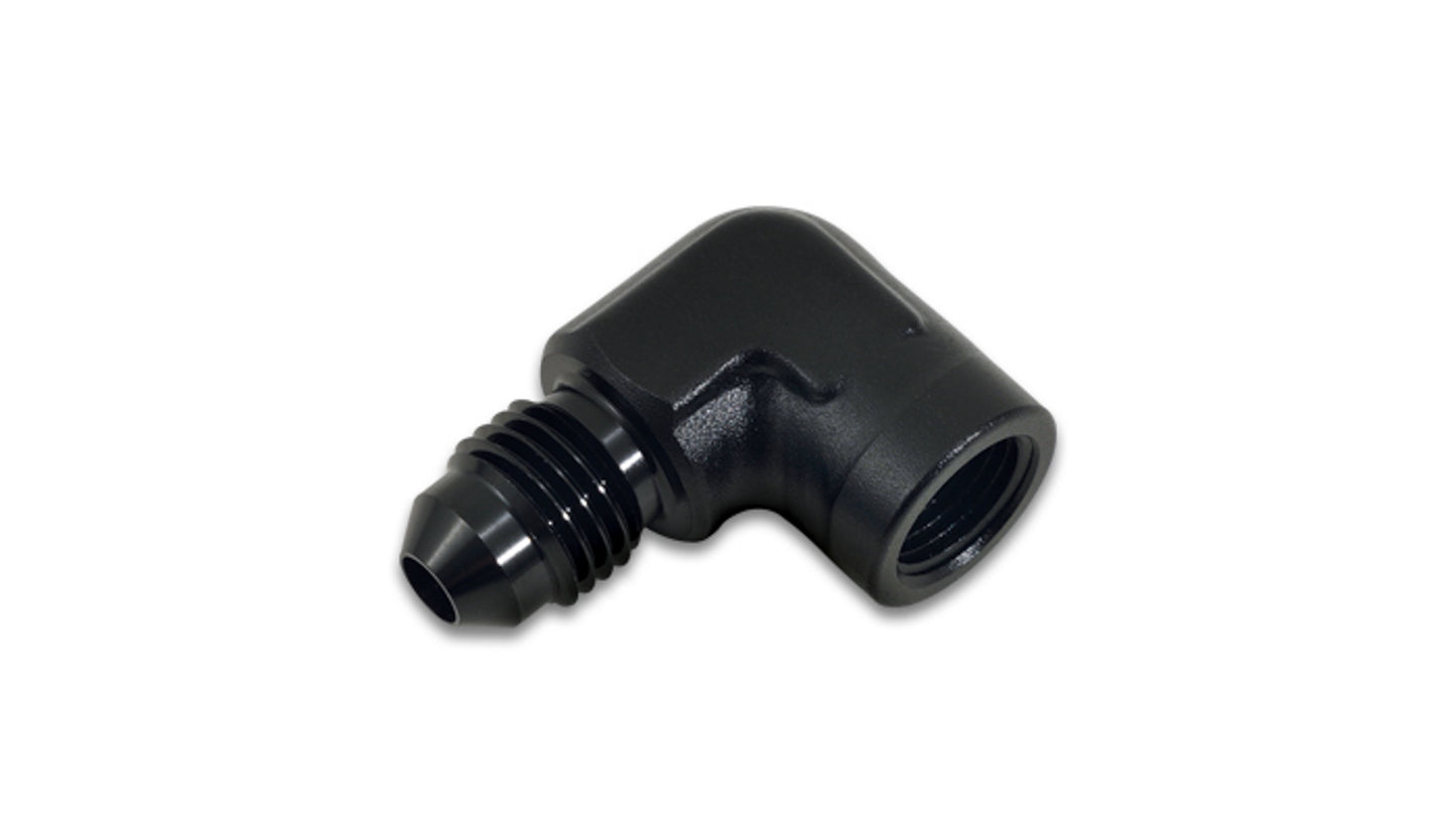 Vibrant Performance Fitting - Adapter - 90 Degree - 1/8 in NPT Female to 3 AN Male - Aluminum - Black Anodized - Each