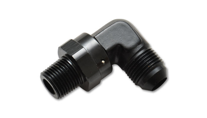 Vibrant Performance Fitting - Adapter - 90 Degree - 4 AN Male to 1/4 in NPT Male Swivel - Aluminum - Black Anodized -