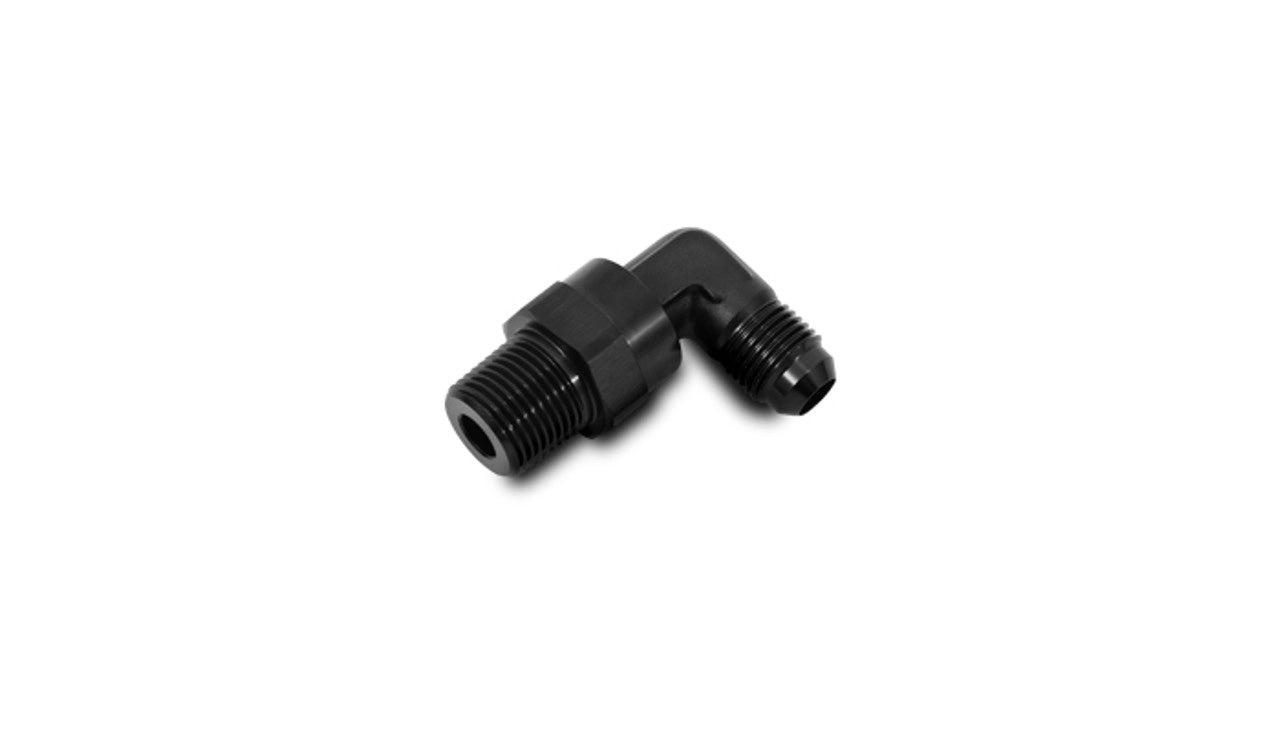 Vibrant Performance Fitting - Adapter - 90 Degree - 6 AN Male to 1/2 in NPT Male - Swivel - Aluminum - Black Anodized