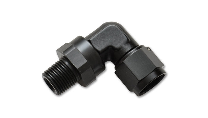 Vibrant Performance Fitting - Adapter - 90 Degree - 3 AN Female Swivel to 1/8 in NPT Male Swivel - Aluminum - Black