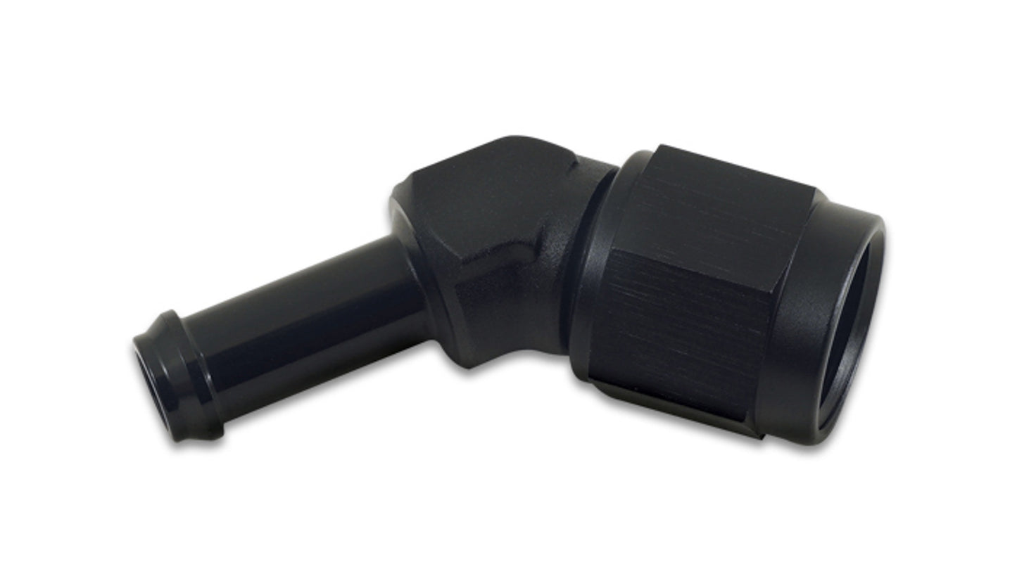 Vibrant Performance Fitting - Adapter - 45 Degree - 8 AN Female to 3/8 in Hose Barb - Aluminum - Black Anodized - Each