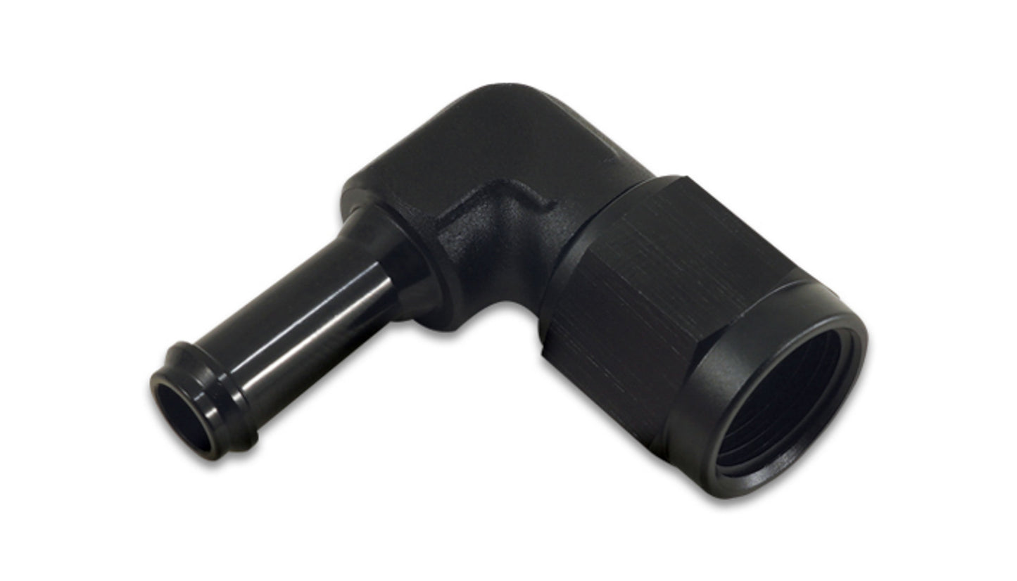 Vibrant Performance Fitting - Adapter - 90 Degree - 8 AN Female to 3/8 in Hose Barb - Aluminum - Black Anodized - Each