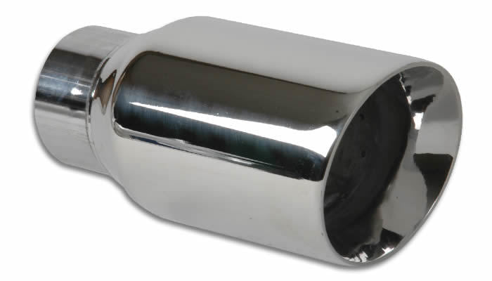 Vibrant Performance Exhaust Tip - Weld-On - 2 in Inlet - 3 in Round Outlet - 6.5 in Long - Double Wall - Beveled Edge