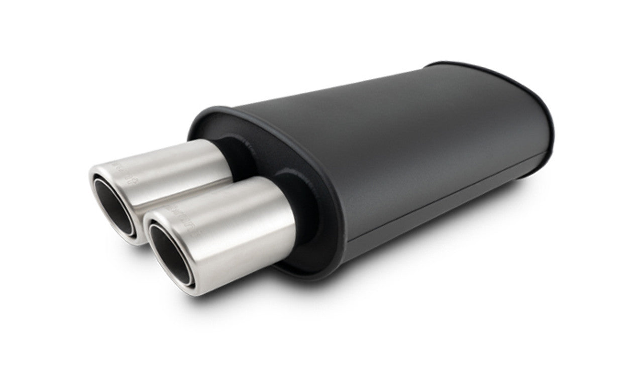 Vibrant Performance Muffler - Streetpower - 3 in Center Inlet - Dual 3 in Outlets - Stainless Brushed Tips - 15 x 9 x